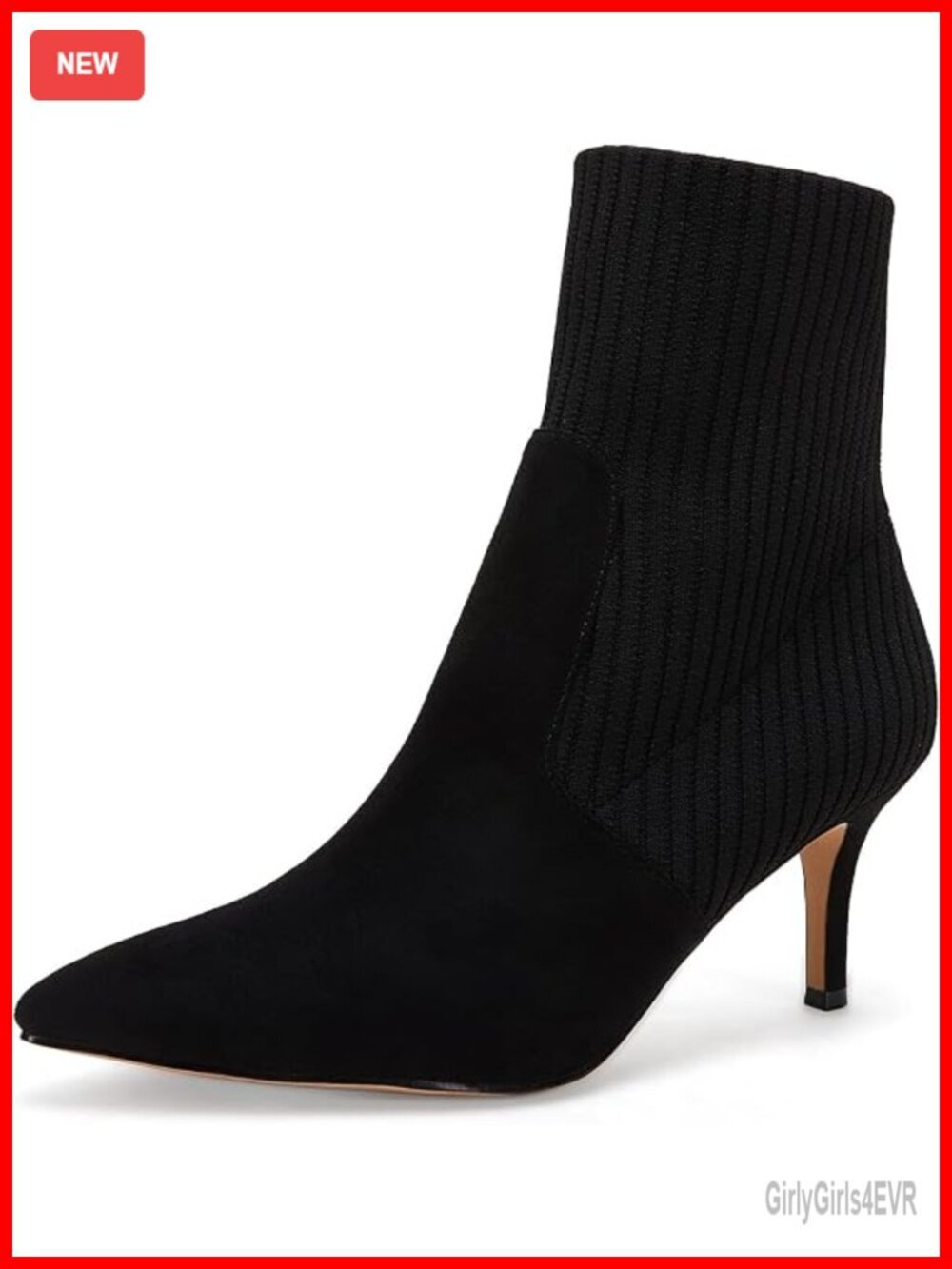 Women's Pointed Toe Ankle Boots Stiletto Kitten Heel Faux Suede Knit Sock